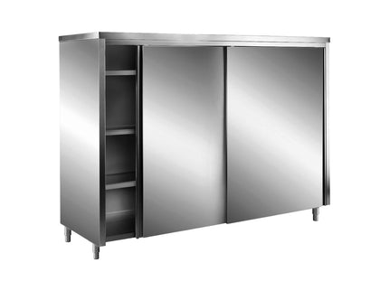 SARO Edelstahl-Lagerschrank mit Schiebetüren AISI 430, Flachdach, 1400x600 mm