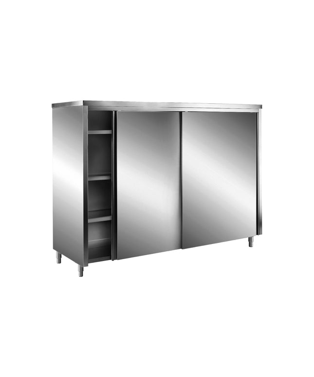 SARO Edelstahl-Lagerschrank mit Schiebetüren AISI 430, Flachdach, 2000x600 mm