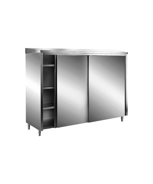 SARO Edelstahl-Lagerschrank mit Schiebetüren AISI 430, Schrägdach, 1400x600 mm